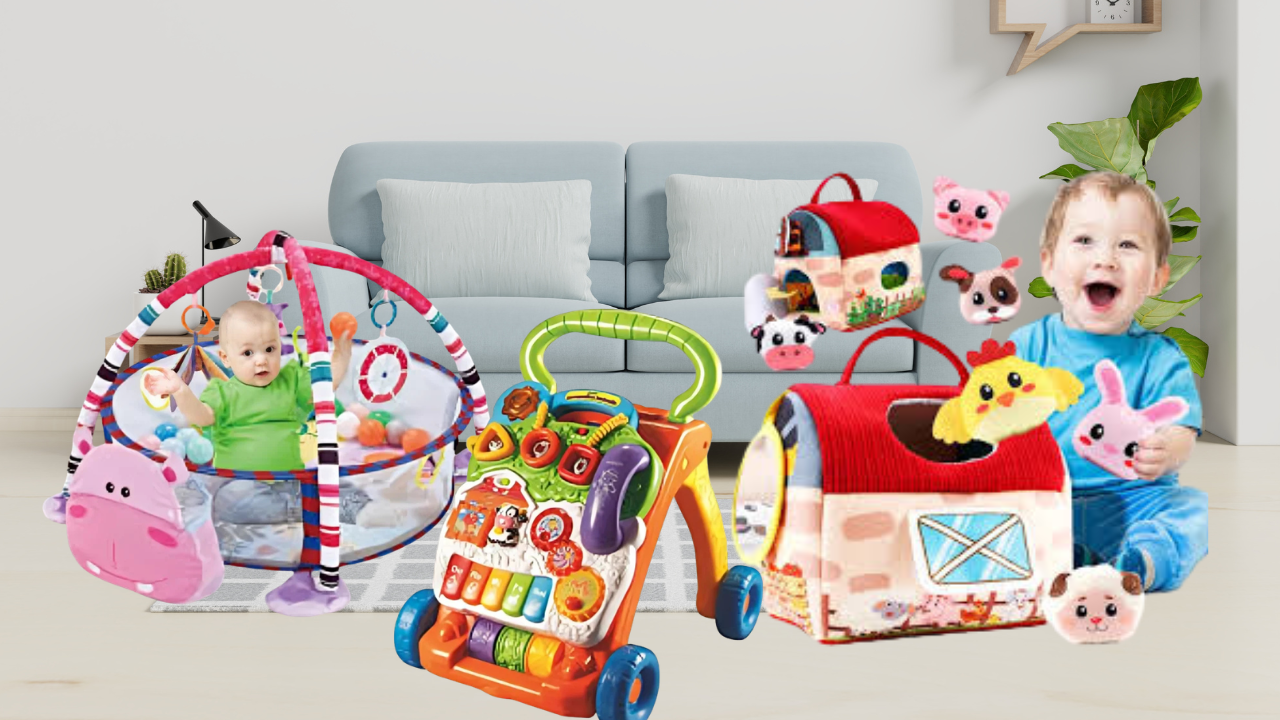 bebé jugando con juguetes sensoriales y sonajeros estimulación temprana