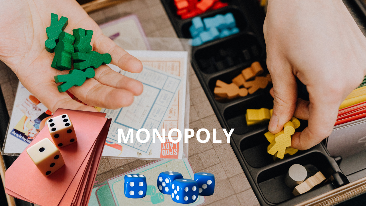 familia jugando juegos de mesa y cartas como Monopoly UNO y Jenga